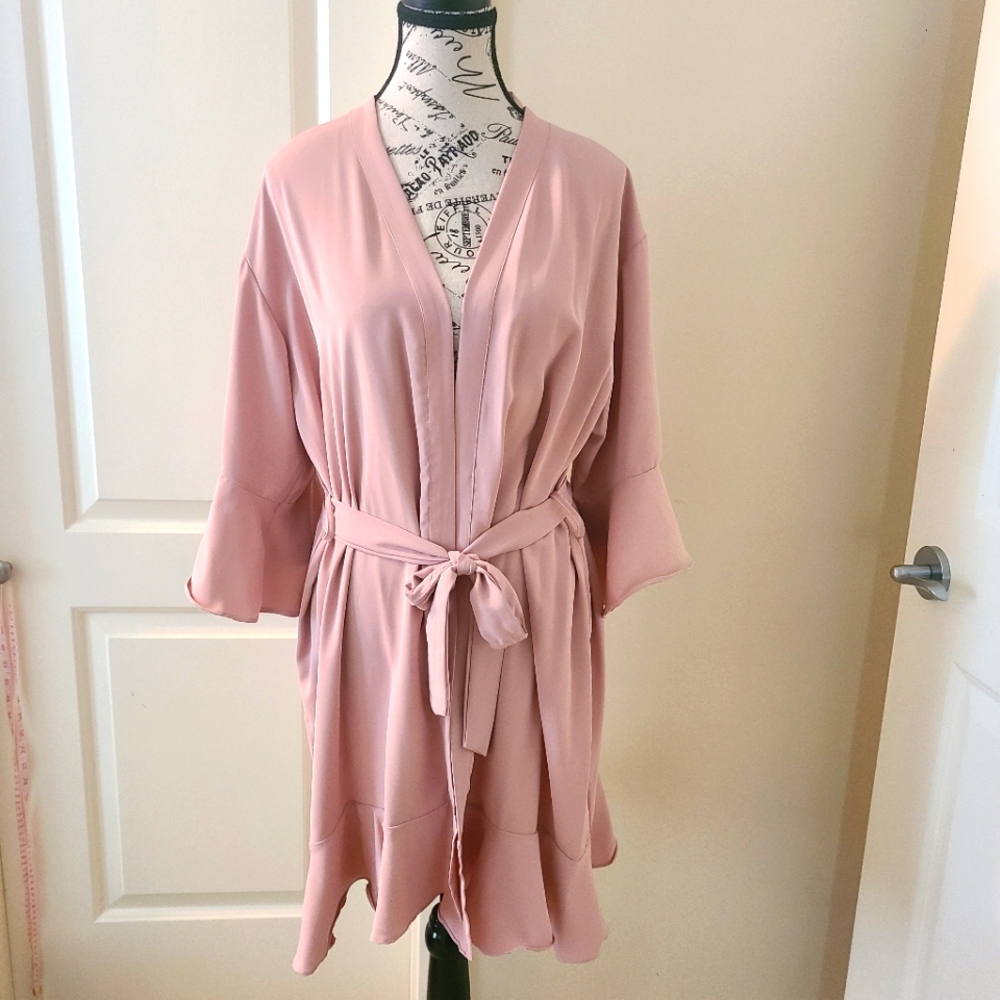 Robe Bridesmaid/bride Mid Length  Dusty Rose Pink One Size Flowy Ruffles